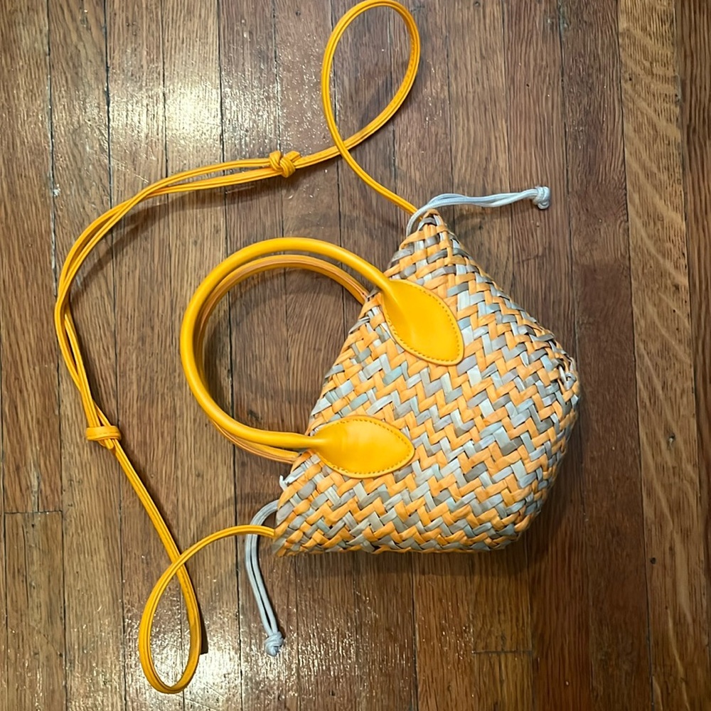 Orange woven bucket bag small purse raffia
